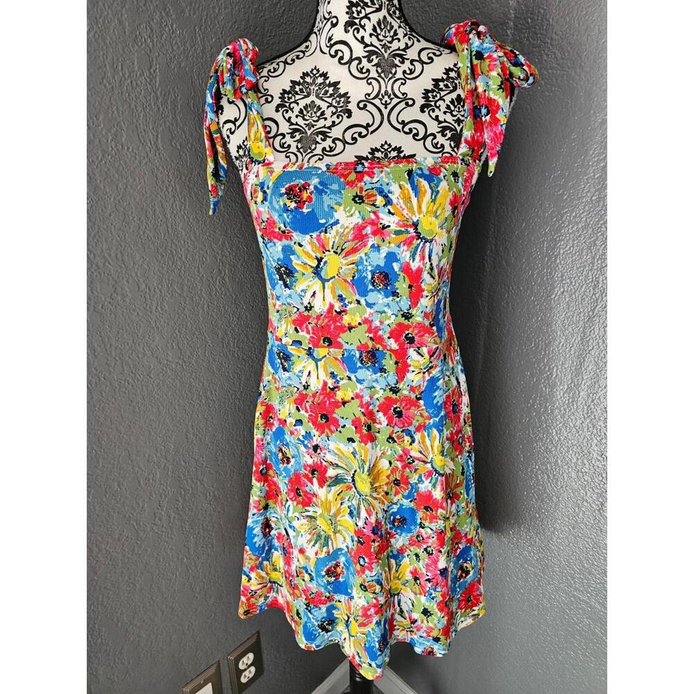New Women's Shein Flower Dress Size Medium Multicolor Tie Straps Sleeveless